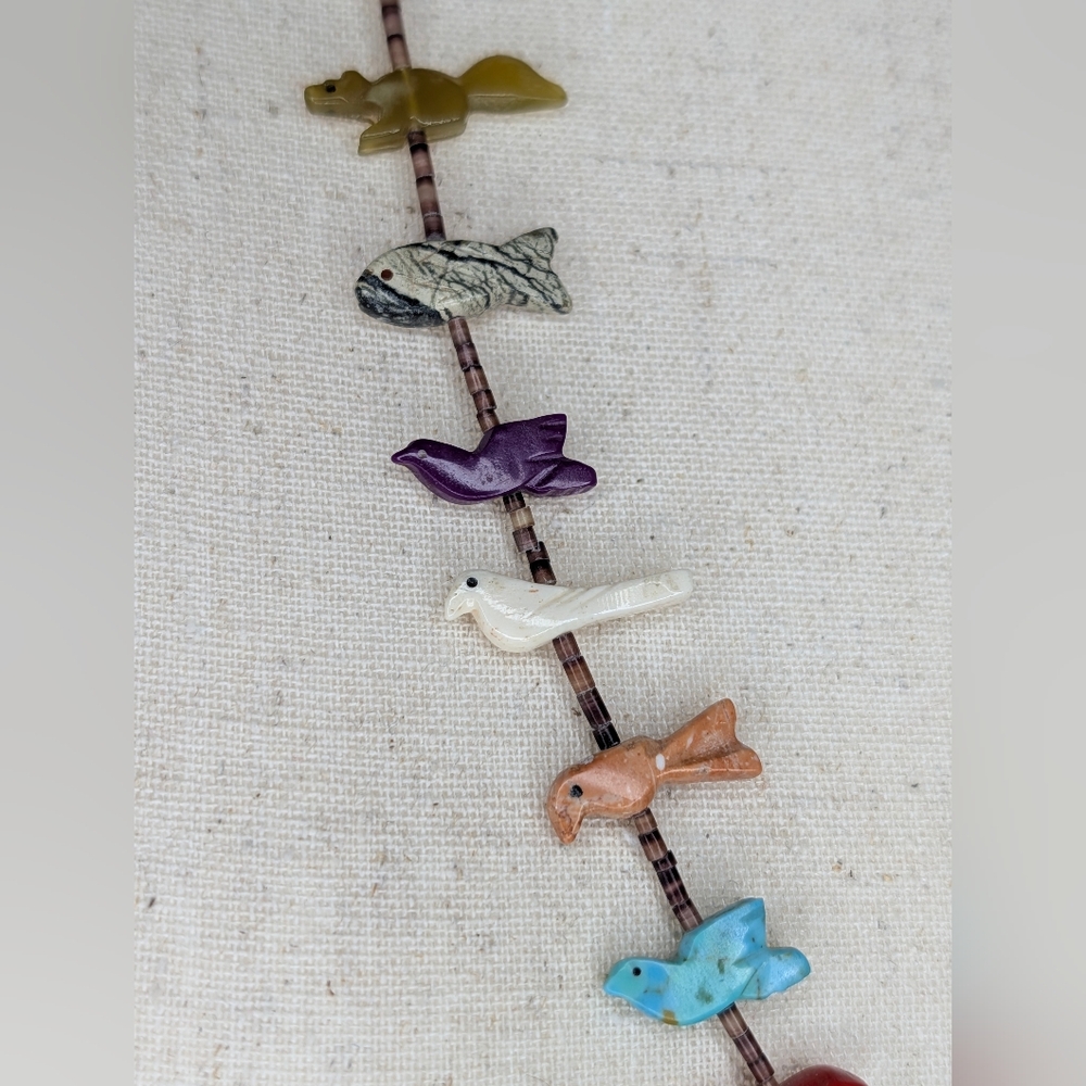 Vintage Sterling Silver & Multi-Stone Fetish Necklace - Turquoise Bear - Picture 8 of 11